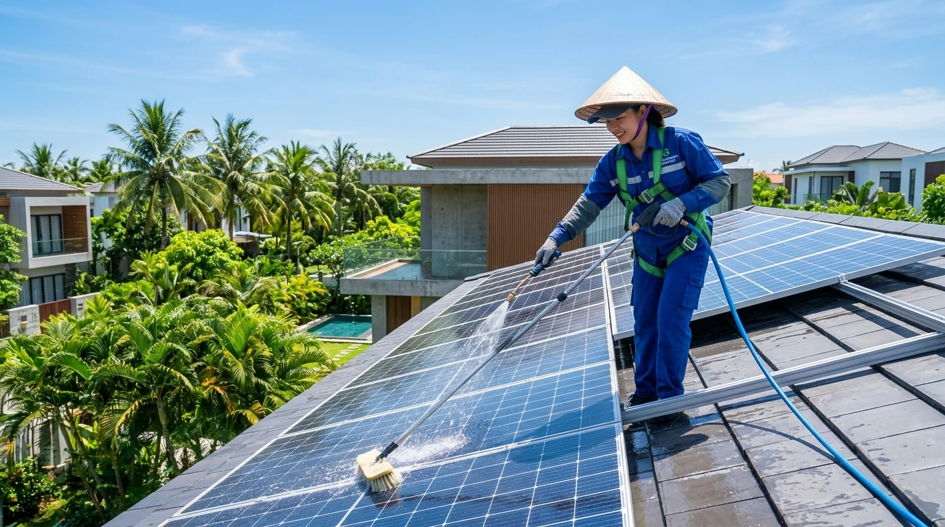 Vệ sinh tấm pin năng lượng mặt trời định kỳ để nâng cao sản lượng điện