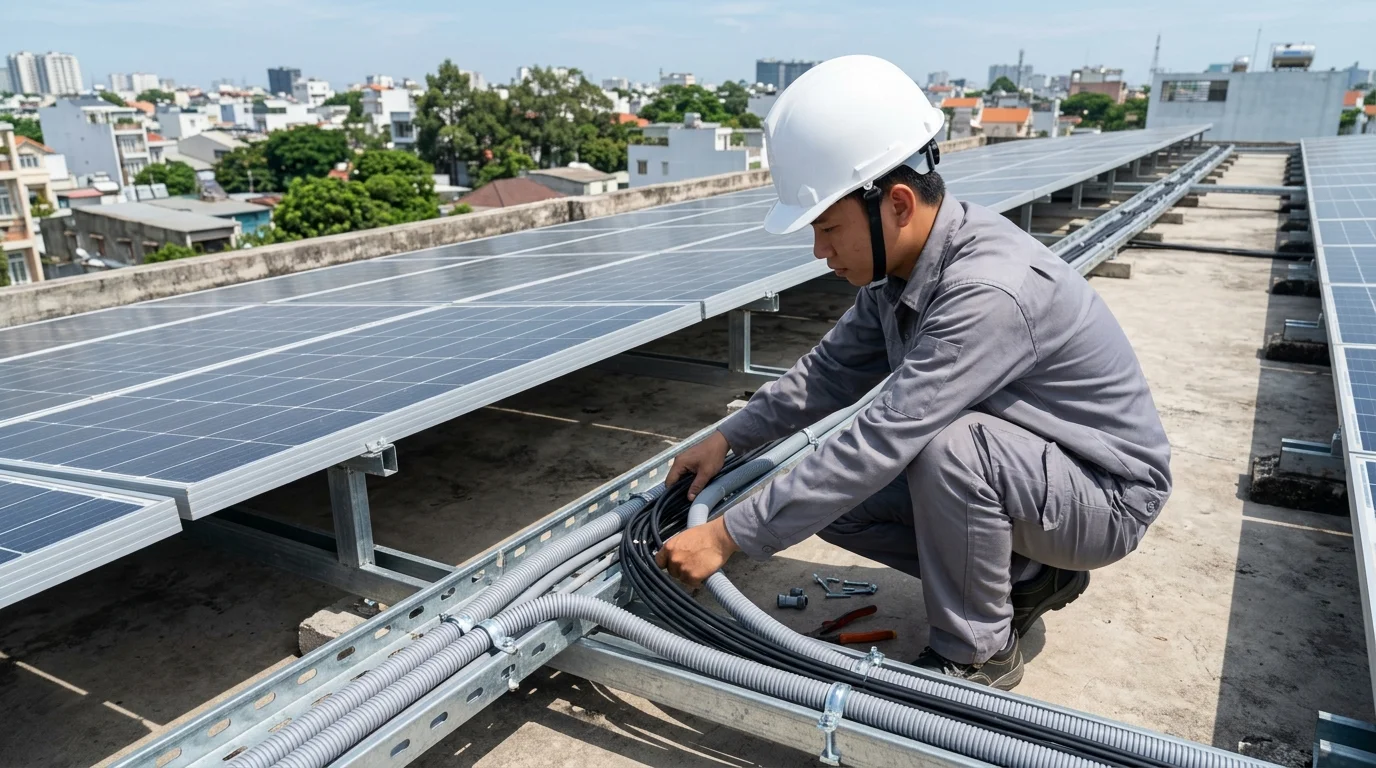 thi công cáp điện dc ngoài trời thực tế