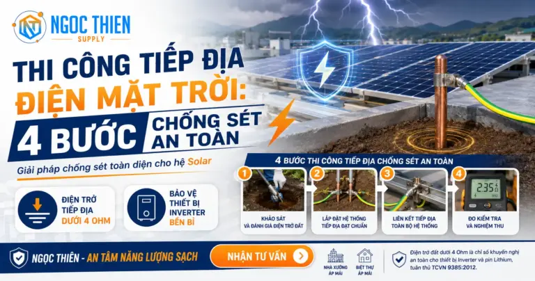 Thi công tiếp địa điện mặt trời: 4 bước chống sét an toàn