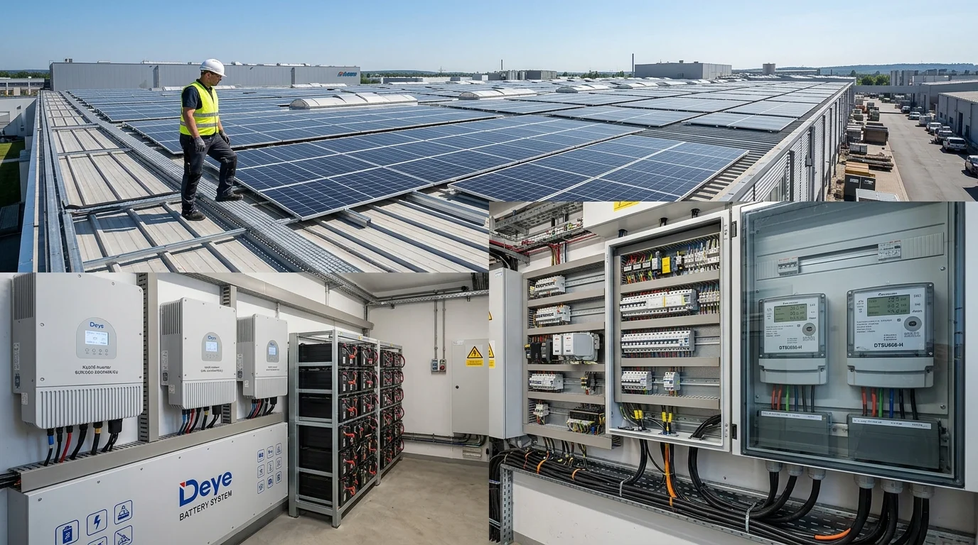 hệ thống điện mặt trời doanh nghiệp sử dụng smart meter deye bám tải zero-export