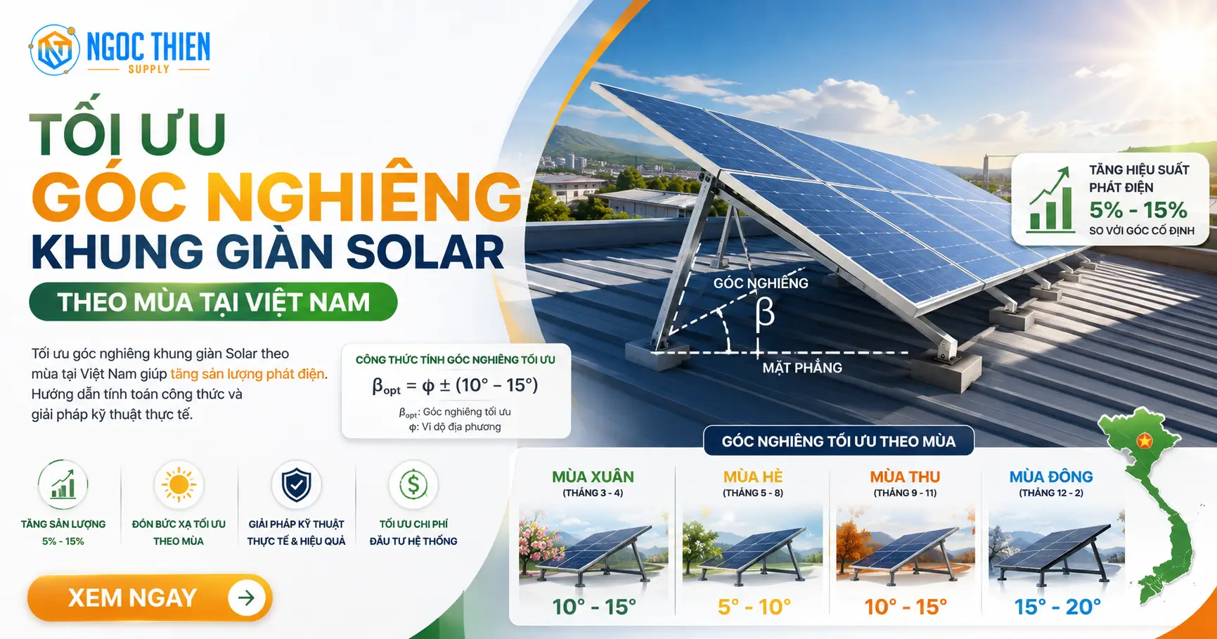 Tối ưu góc nghiêng khung giàn Solar theo mùa tại Việt Nam