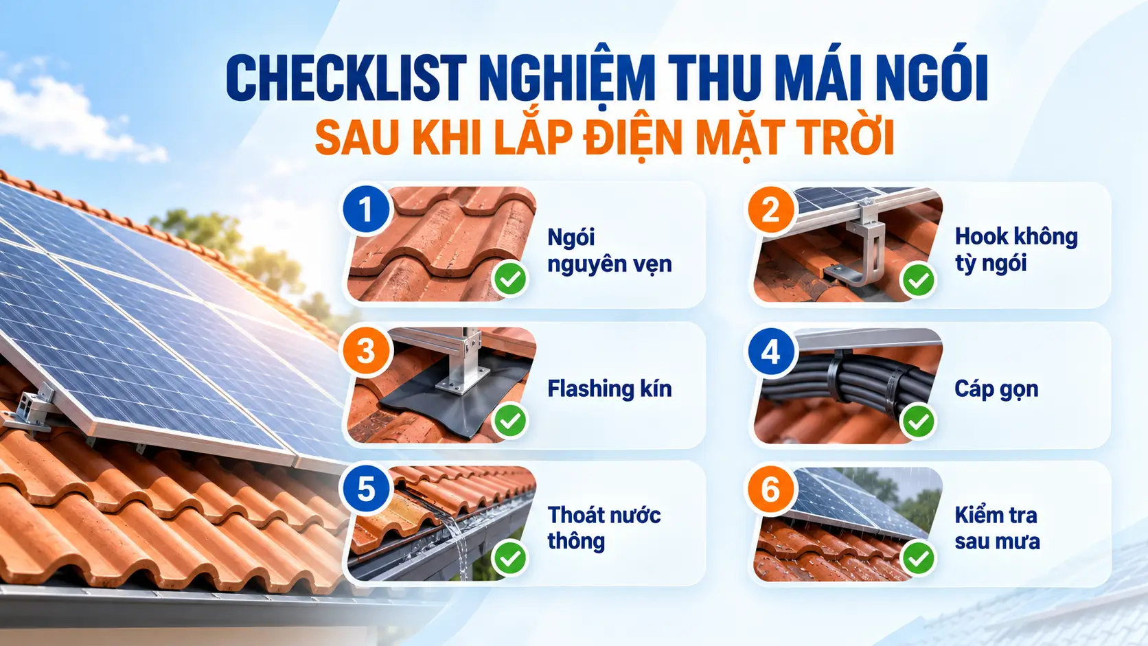 Checklist nghiệm thu điện mặt trời mái ngói không dột