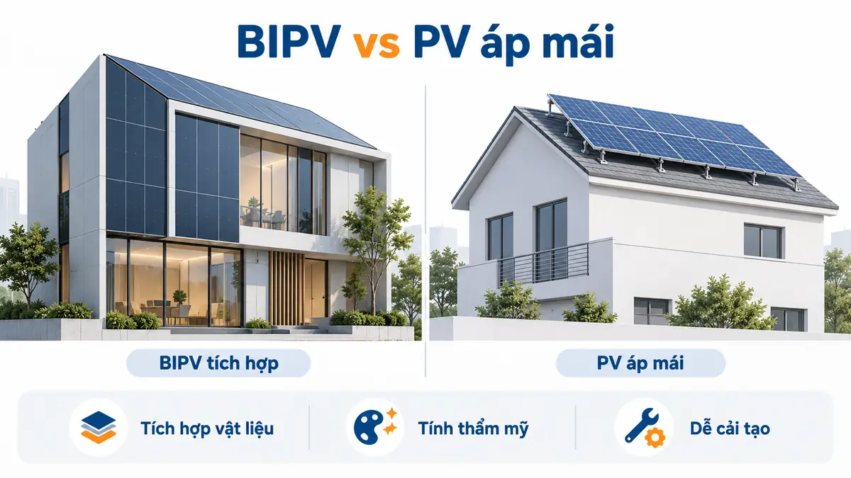 So sánh BIPV tích hợp vào công trình với hệ PV áp mái truyền thống