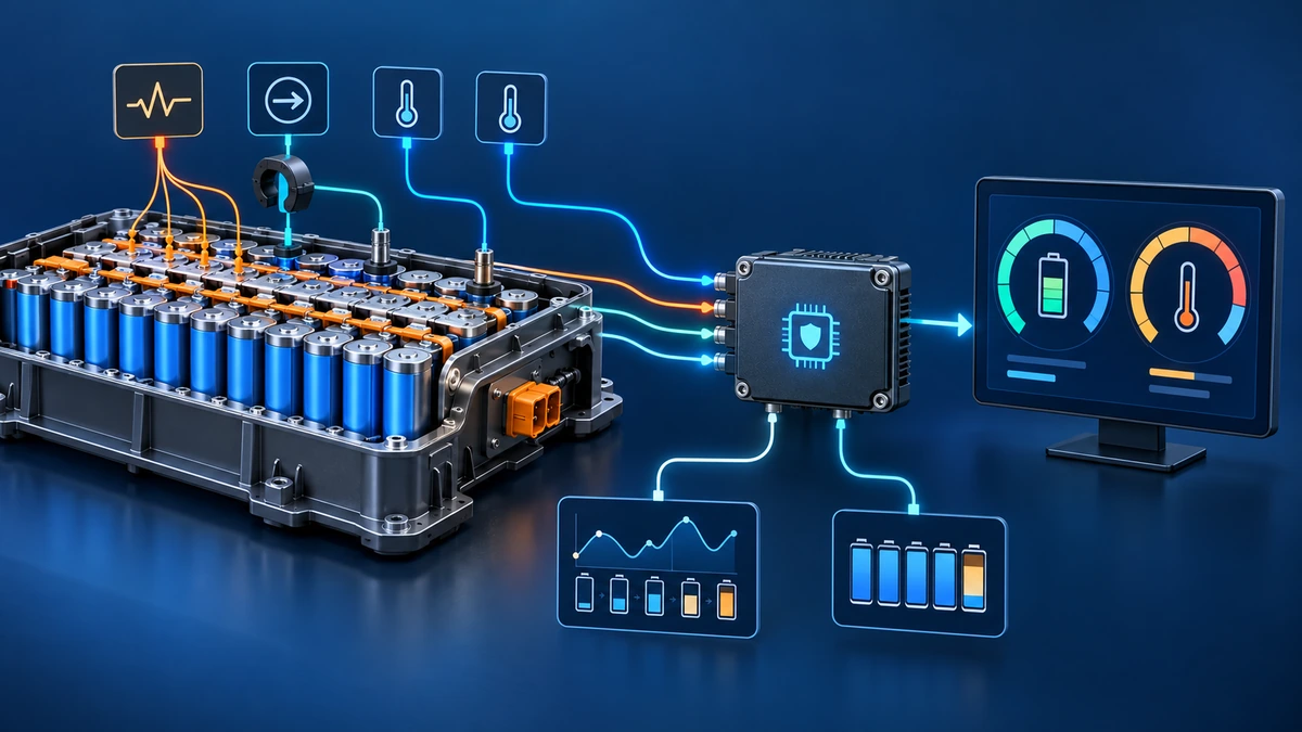 BMS dùng điện áp, dòng điện và nhiệt độ để ước tính SoC và SoH