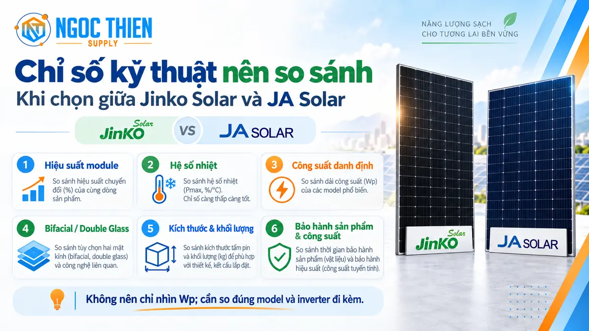 Chỉ số kỹ thuật nên so sánh khi chọn Jinko Solar và JA Solar