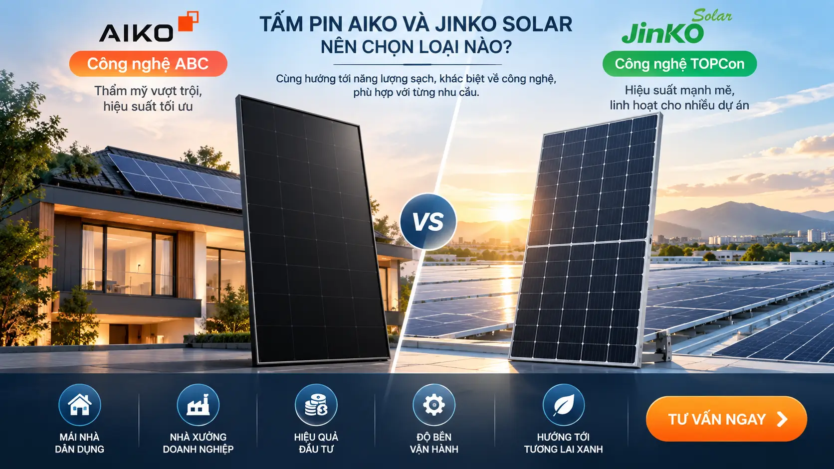 So sánh mái nhà ưu tiên thẩm mỹ với dự án C&I khai thác module bifacial