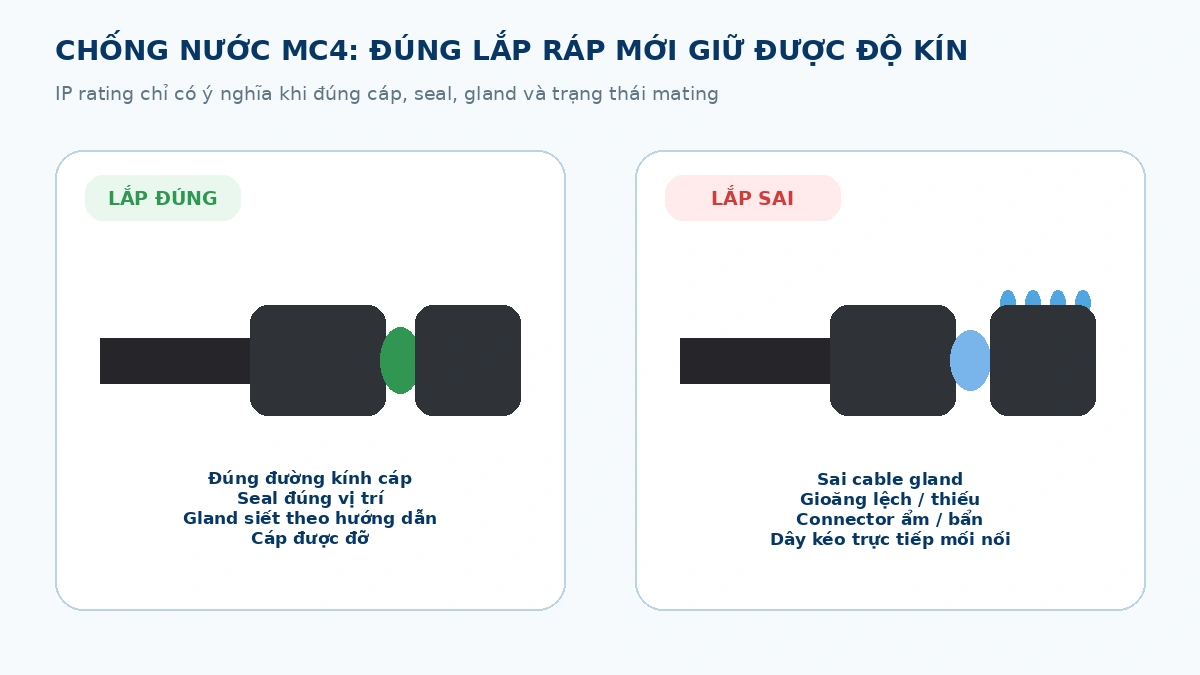 Các điểm cần kiểm soát để đầu nối MC4 kín nước đúng thiết kế