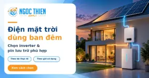 điện mặt trời cho gia đình dùng ban đêm với inverter hybrid và pin lưu trữ