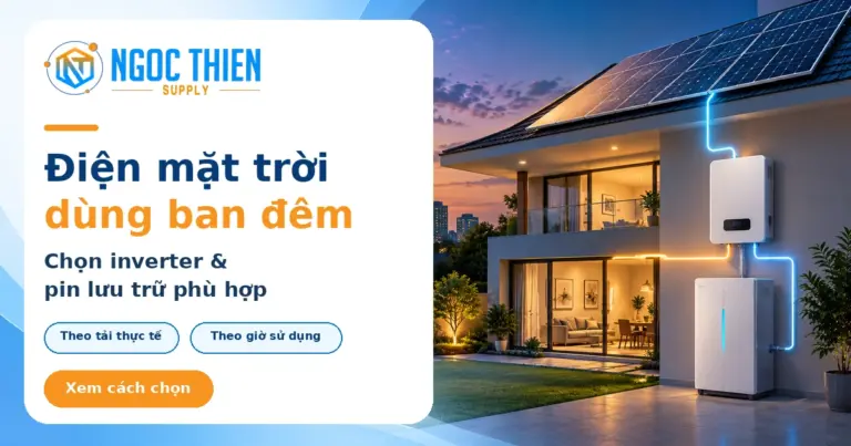 điện mặt trời cho gia đình dùng ban đêm với inverter hybrid và pin lưu trữ