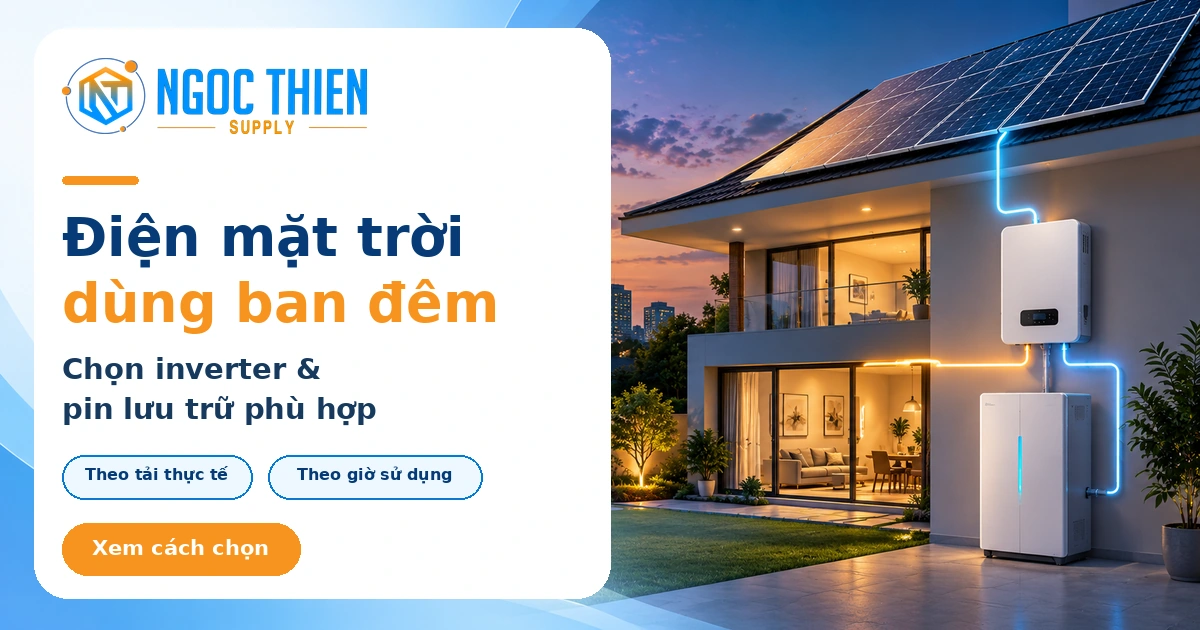 điện mặt trời cho gia đình dùng ban đêm với inverter hybrid và pin lưu trữ
