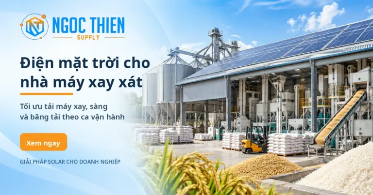 Điện mặt trời cho nhà máy xay xát với hệ pin trên mái nhà máy chế biến gạo