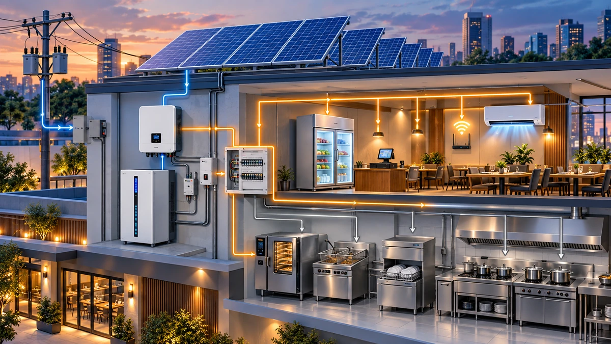 Điện mặt trời hybrid dự phòng tải quan trọng cho nhà hàng