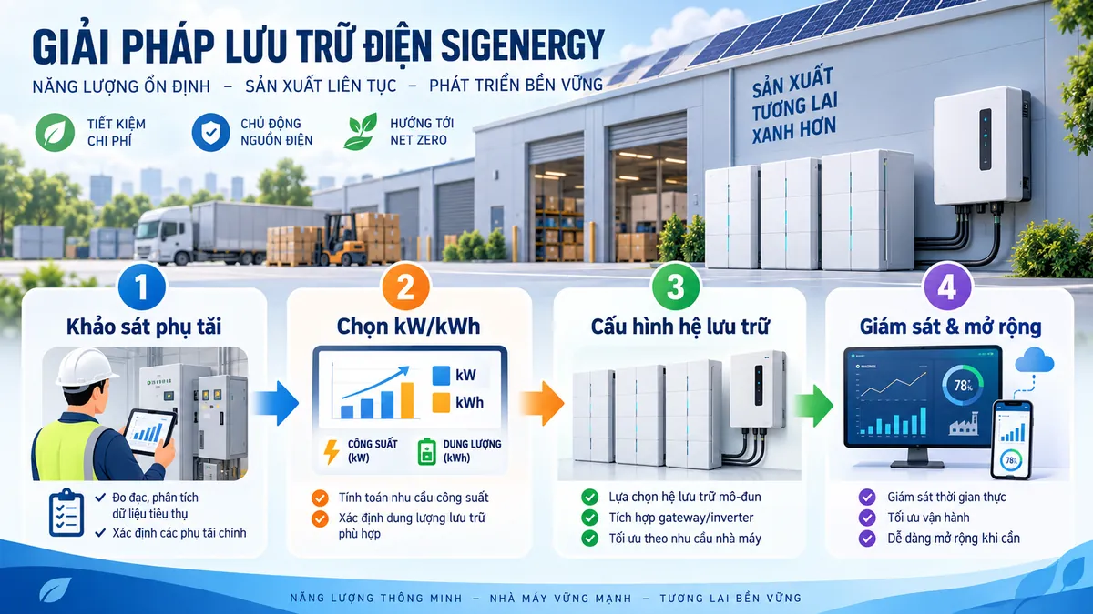 Giải pháp lưu trữ điện Sigenergy cho nhà xưởng với kiến trúc mô-đun và các lớp bảo vệ an toàn.