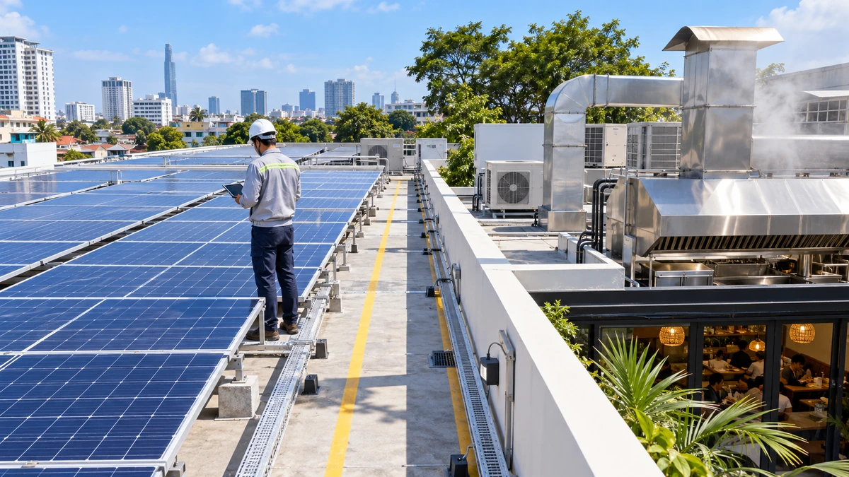 Khảo sát mái nhà hàng trước khi lắp điện mặt trời