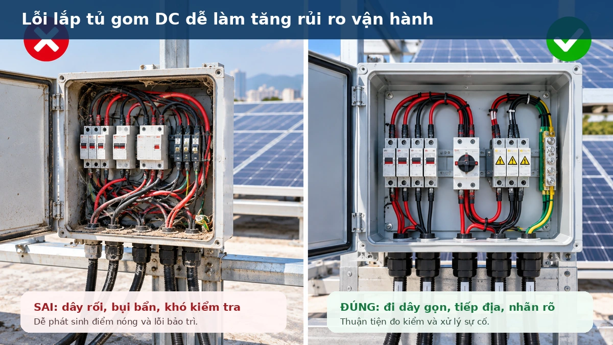 Lỗi lắp Combiner Box điện mặt trời và cách bố trí tủ gom DC đúng kỹ thuật