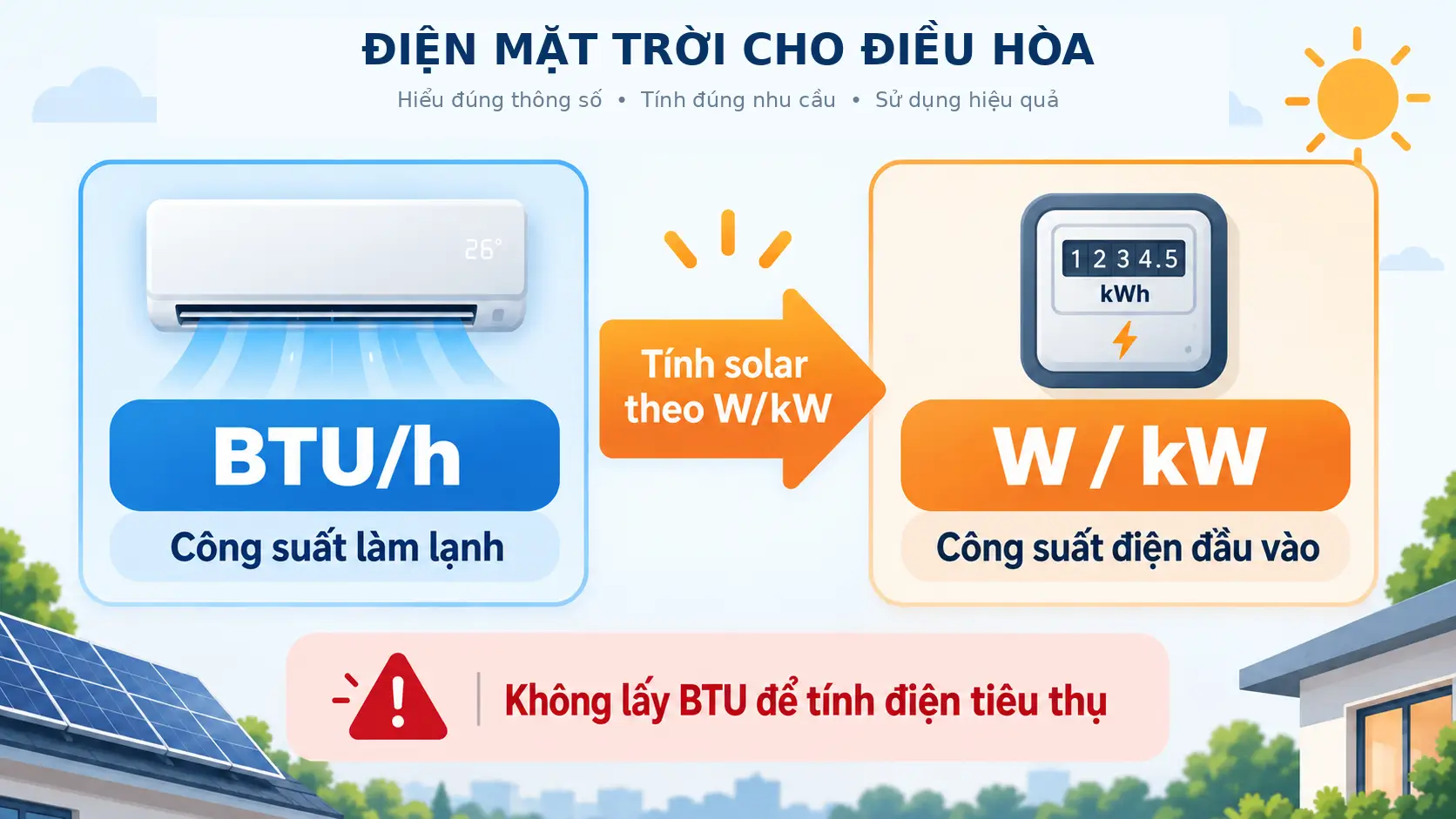 Muốn tính đúng, đừng lấy BTU hoặc HP làm công suất điện