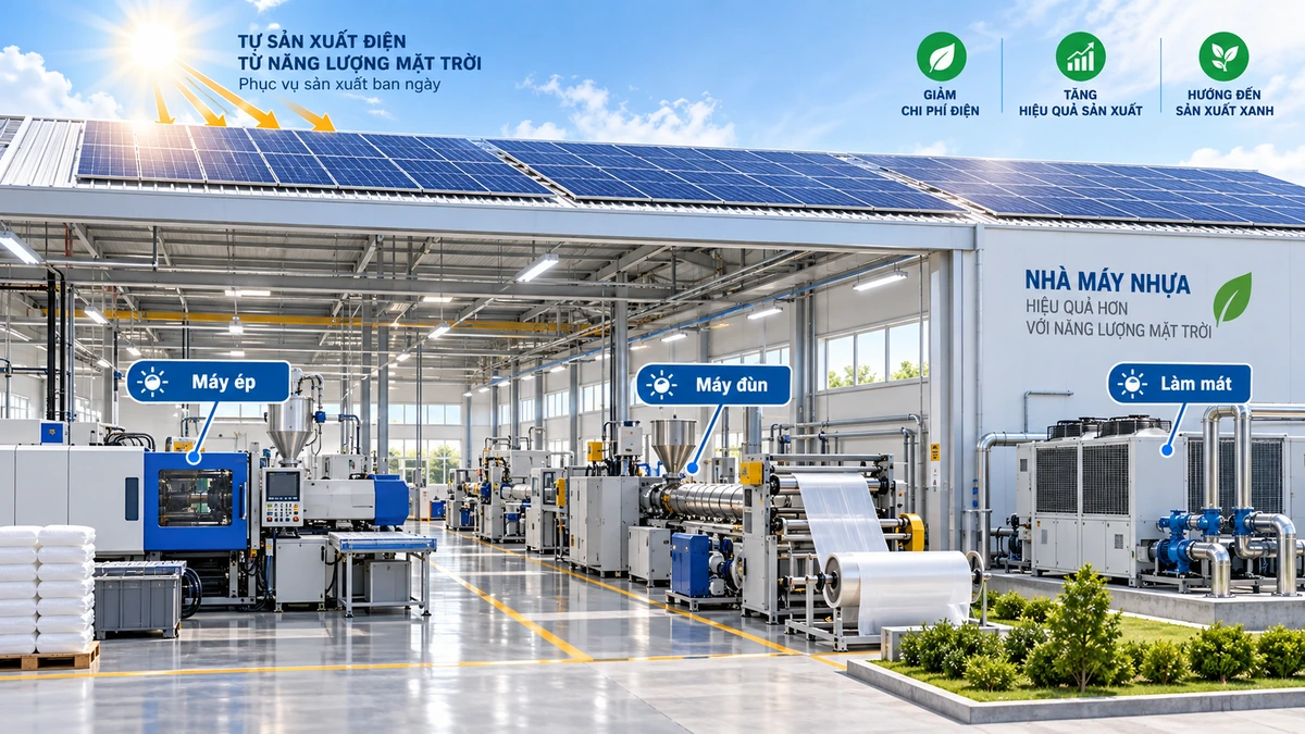 Biểu đồ phụ tải điện ban ngày của nhà máy nhựa với điện mặt trời