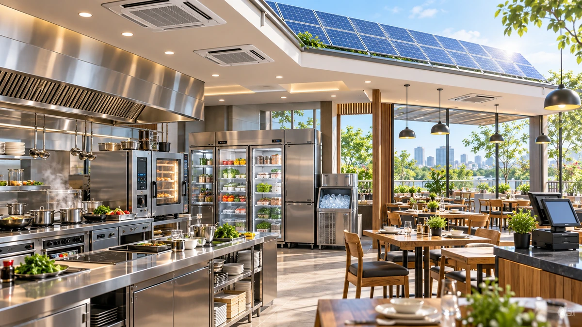 Phụ tải điện nhà hàng ban ngày gồm bếp, tủ lạnh, điều hòa và POS