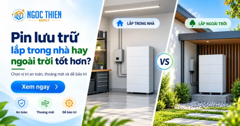 Pin lưu trữ lắp trong nhà hay ngoài trời tại nhà có điện mặt trời và khu vực kỹ thuật có mái che
