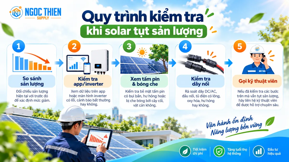 Quy trình kiểm tra hệ thống solar tụt sản lượng