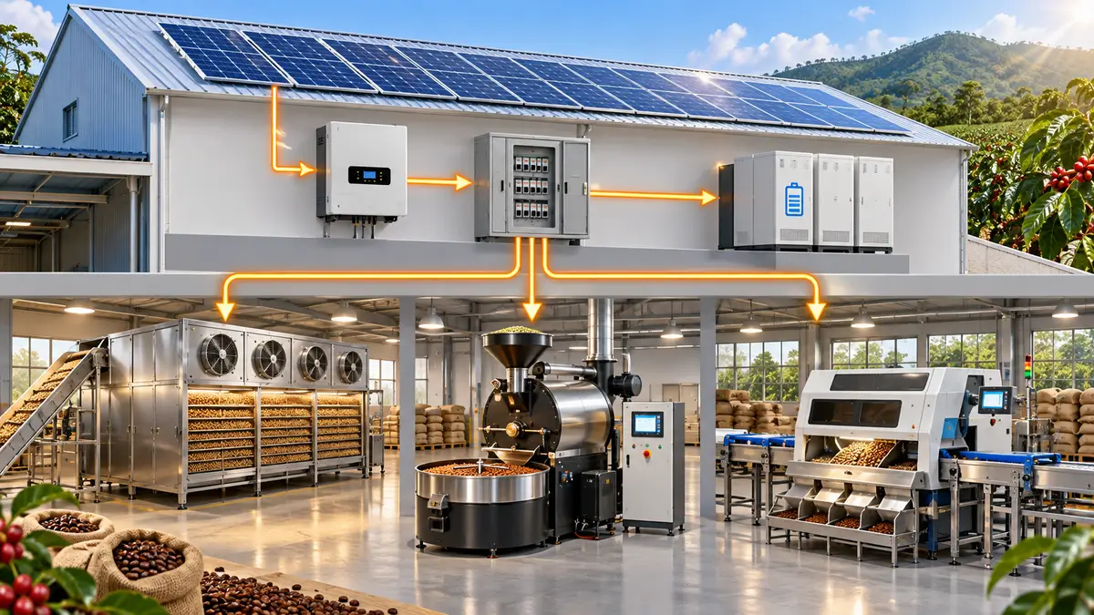 Sơ đồ điện mặt trời cho cơ sở chế biến cà phê