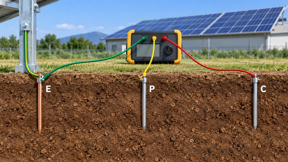 Sơ đồ đo điện trở tiếp địa solar bằng phương pháp 3 cực