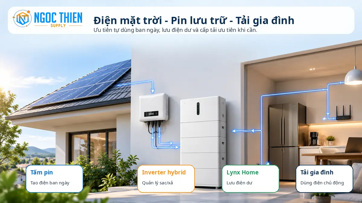 Sơ đồ lưu trữ điện với pin GoodWe Lynx Home
