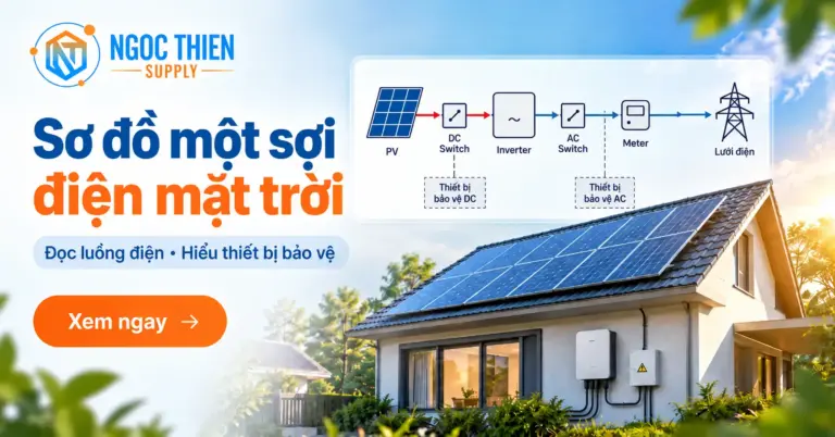 Sơ đồ một sợi điện mặt trời và luồng điện từ PV đến lưới