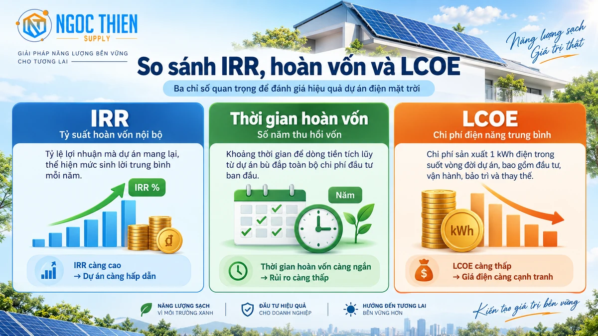 So sánh IRR hoàn vốn và LCOE trong điện mặt trời