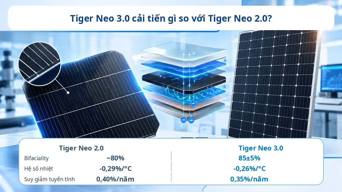 So sánh một số chỉ số được Jinko công bố cho Tiger Neo 2.0 và Tiger Neo 3.0