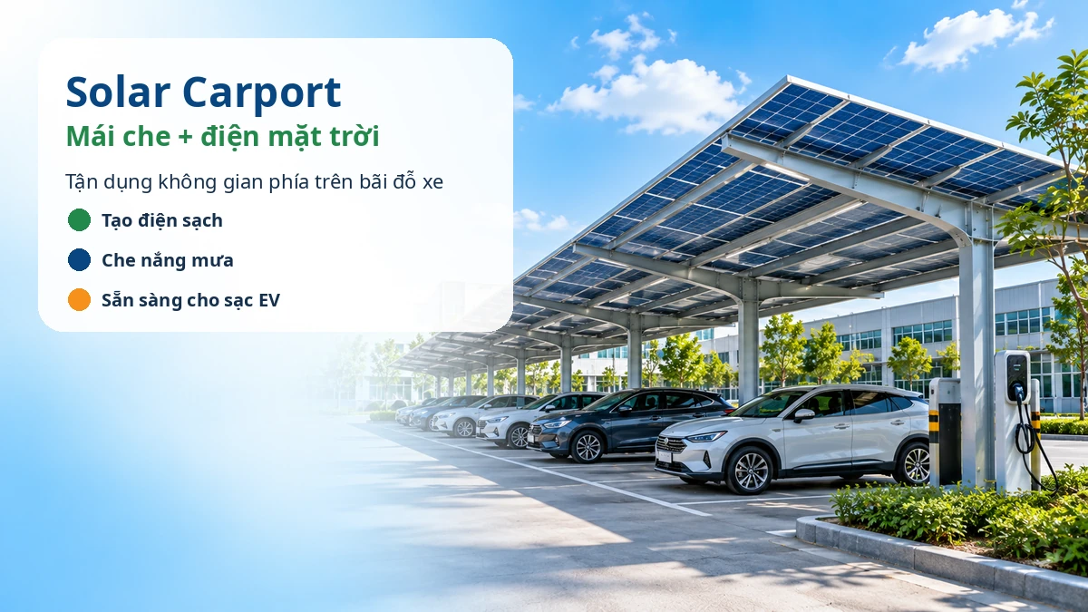 Solar Carport là gì và lợi ích của mái che điện mặt trời