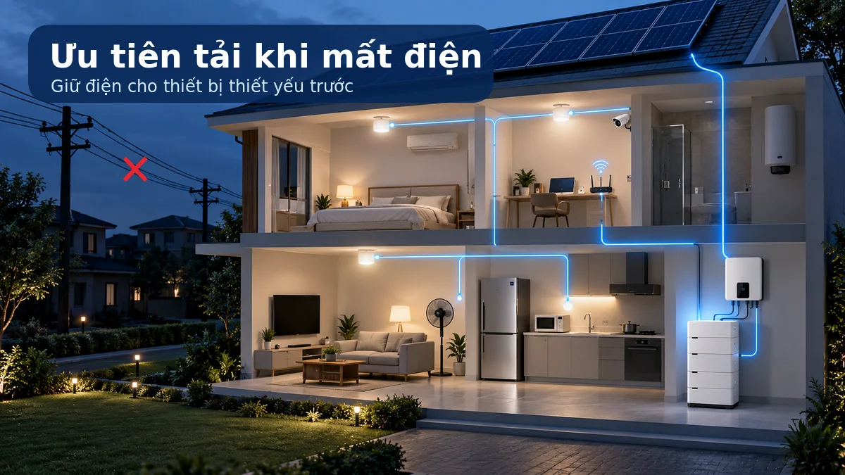 Ngôi nhà dùng điện dự phòng cho các thiết bị ưu tiên khi mất lưới