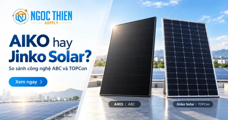 Tấm pin AIKO và Jinko Solar đặt cạnh nhau để so sánh công nghệ ABC và TOPCon