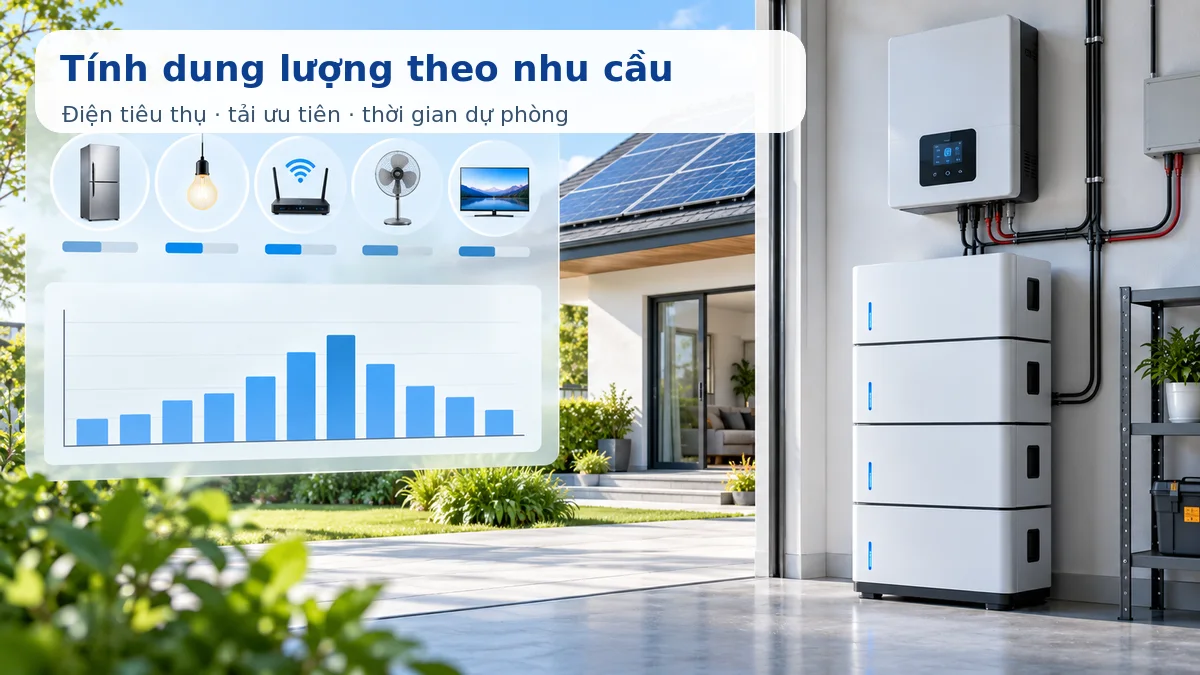 Biểu đồ tải gia đình và hệ pin lưu trữ dùng để tính dung lượng theo nhu cầu