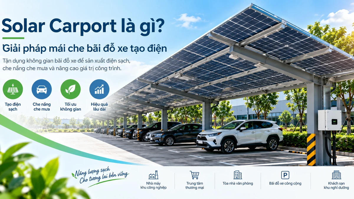 Ứng dụng Solar Carport cho nhà máy trung tâm thương mại và bãi đỗ xe