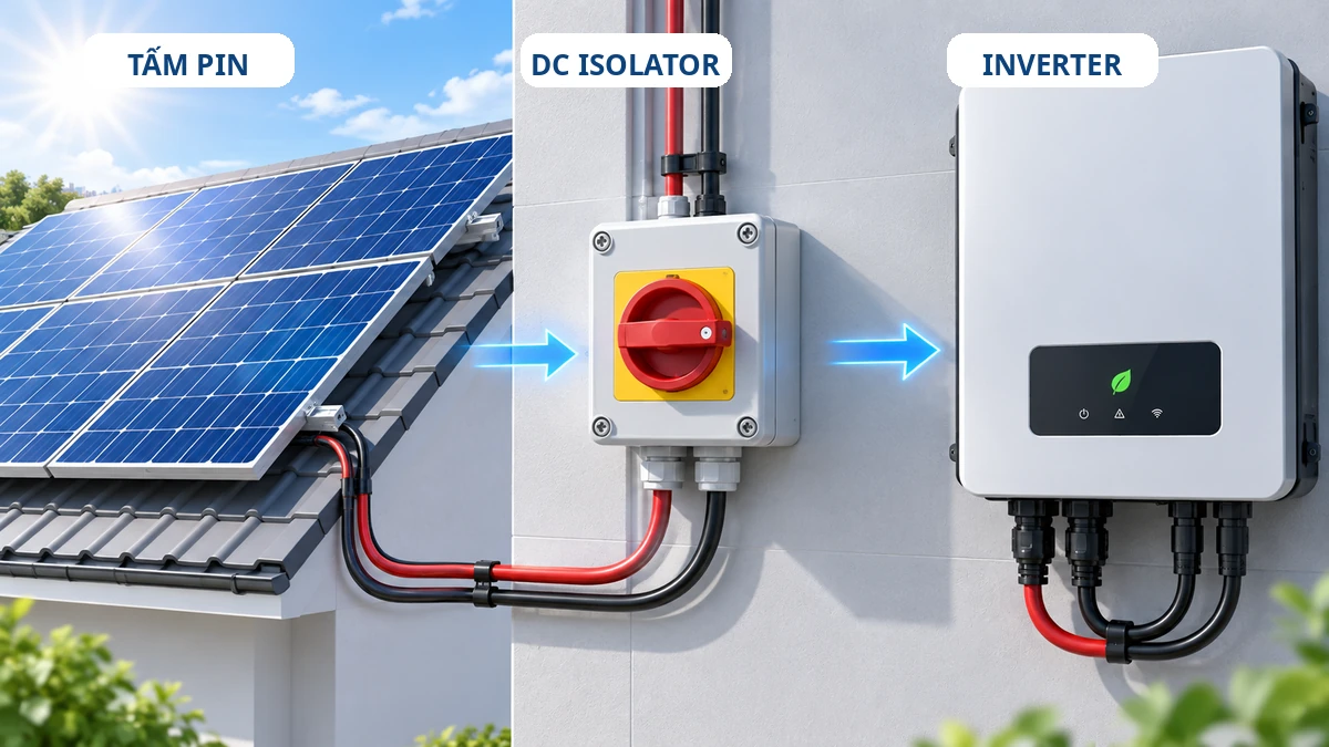 Vị trí DC Isolator giữa tấm pin và inverter